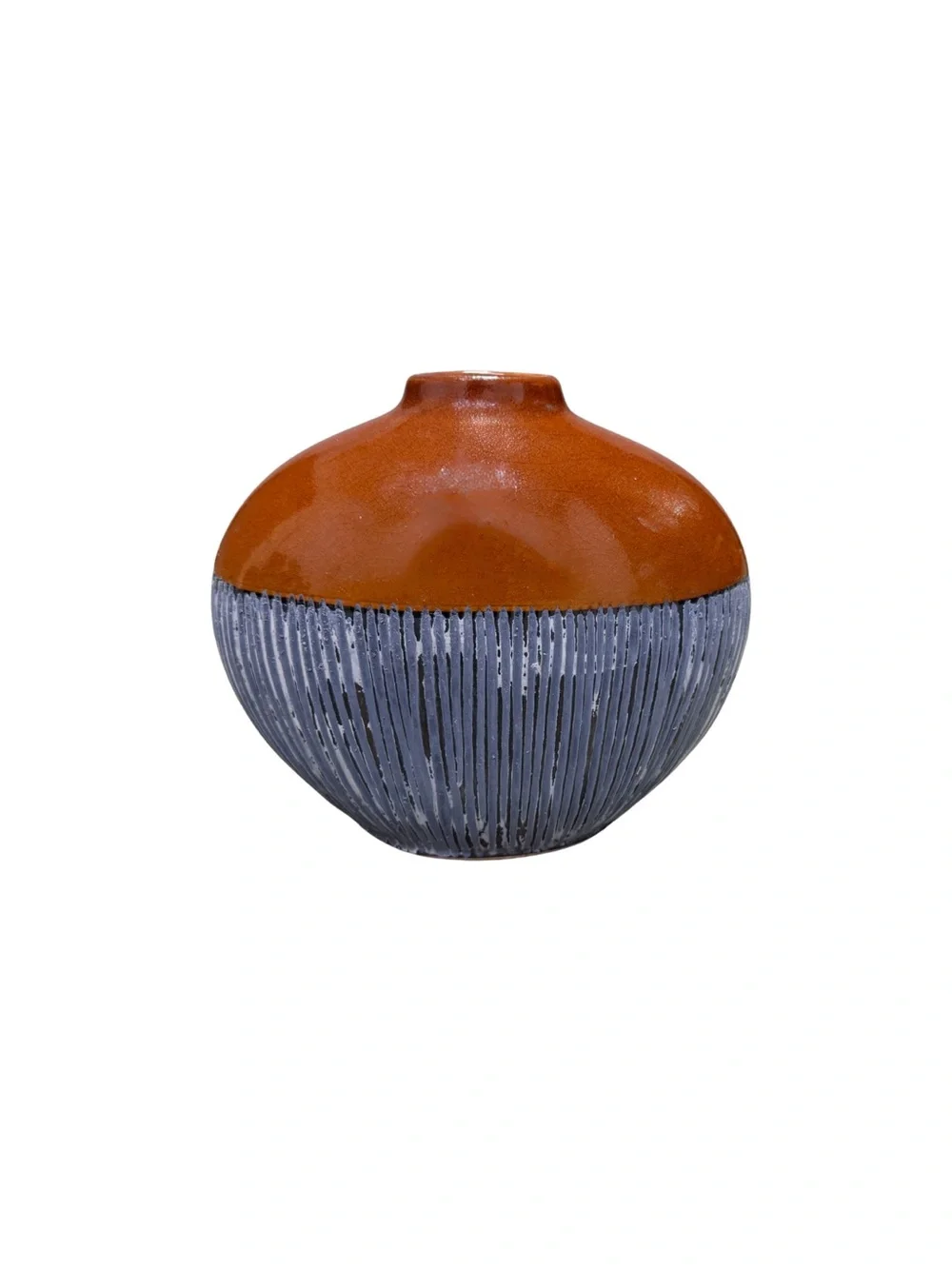 Ceramic Two-Tone Orange and Gray Textured Vase - Home Accents
